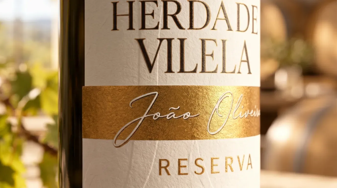 Atmosfera e detalhe da garrafa João Oliveira Reserva Branco