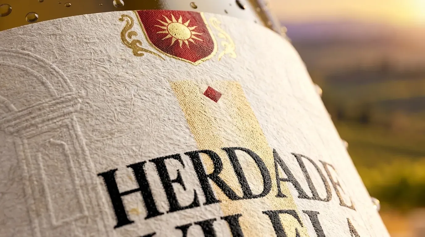 Atmosfera e detalhe da garrafa Herdade Vilela Reserva Branco