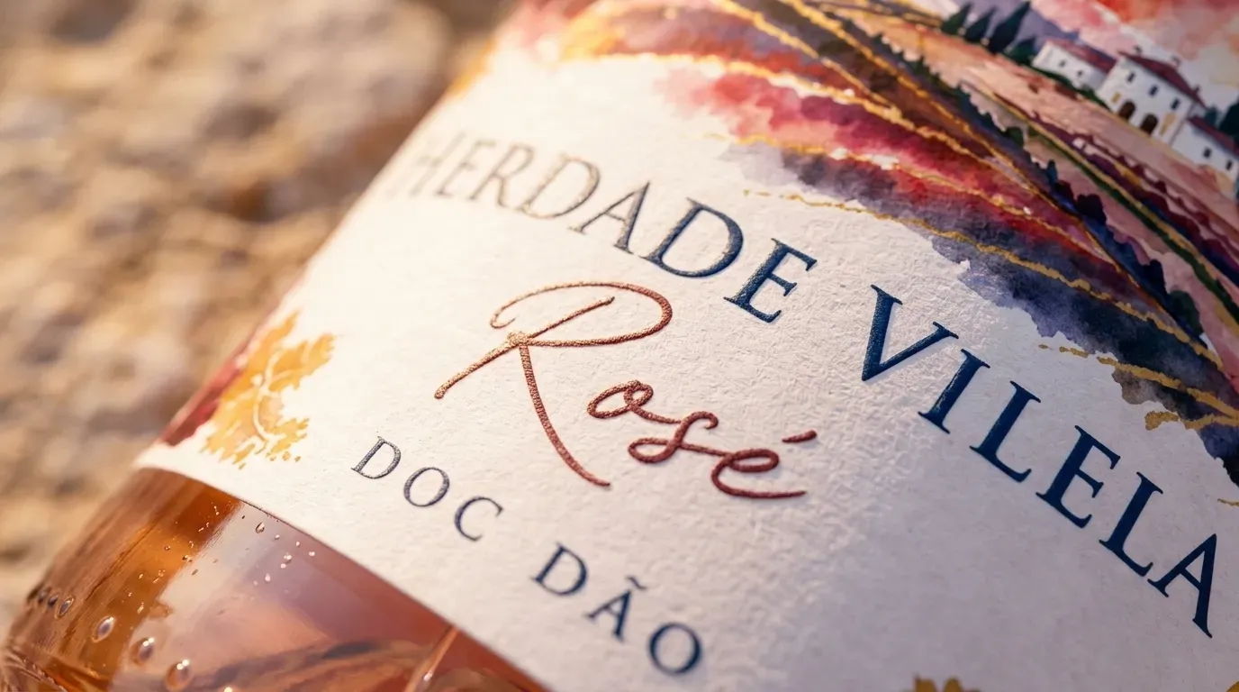 Atmosfera e detalhe da garrafa Herdade Vilela Rosé